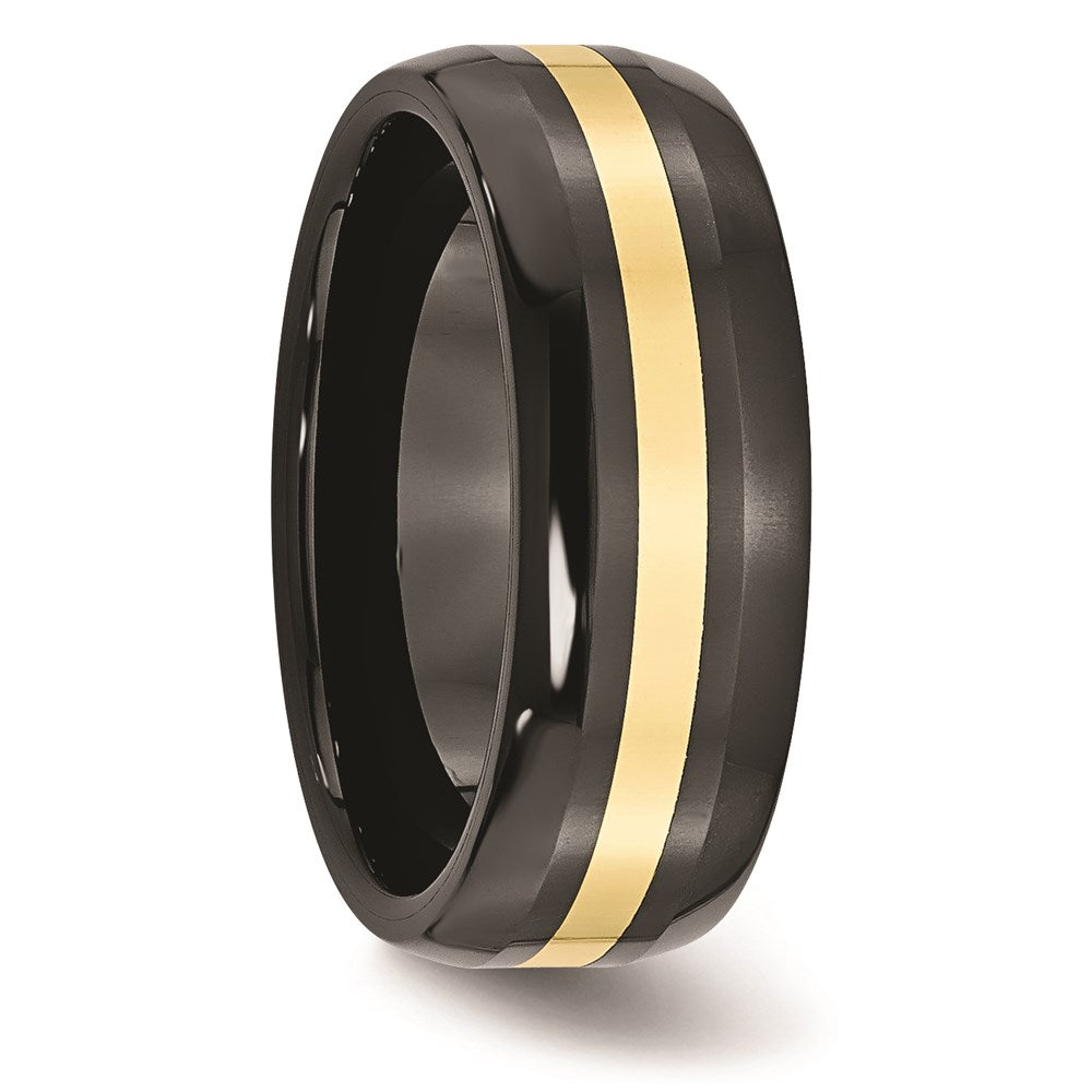 Unisex Fashion Jewelry, Chisel Brand Ceramic Black with 14k Inlay 8mm Polished Ring Band
