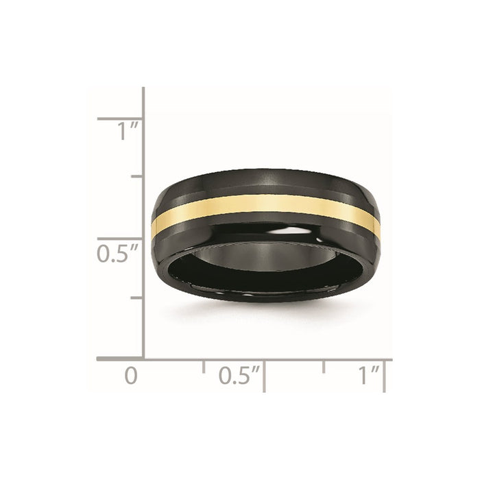 Unisex Fashion Jewelry, Chisel Brand Ceramic Black with 14k Inlay 8mm Polished Ring Band