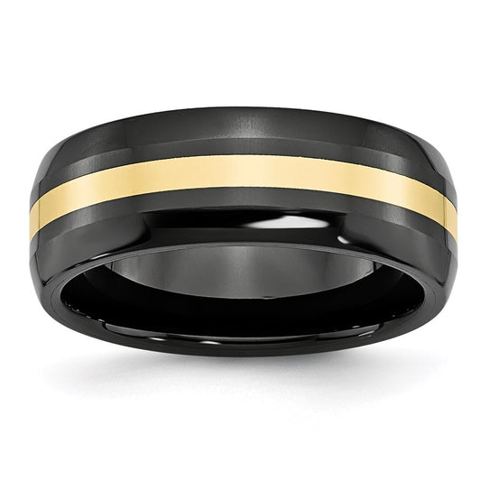 Unisex Fashion Jewelry, Chisel Brand Ceramic Black with 14k Inlay 8mm Polished Ring Band