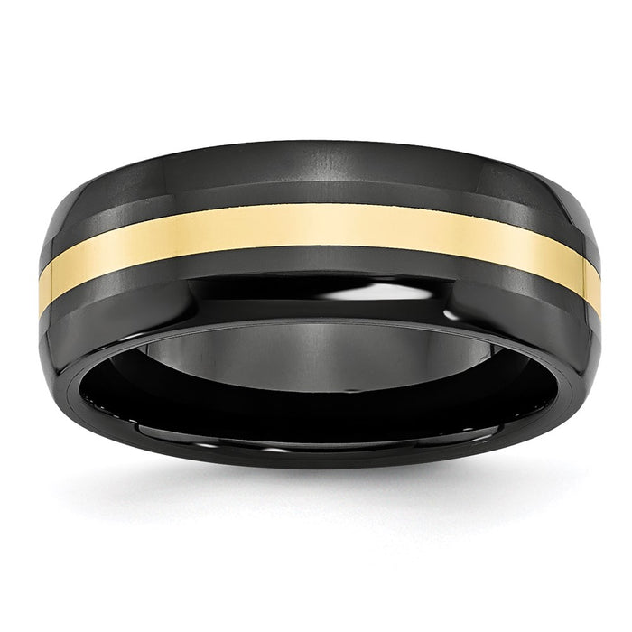 Unisex Fashion Jewelry, Chisel Brand Ceramic Black with 14k Inlay 8mm Polished Ring Band