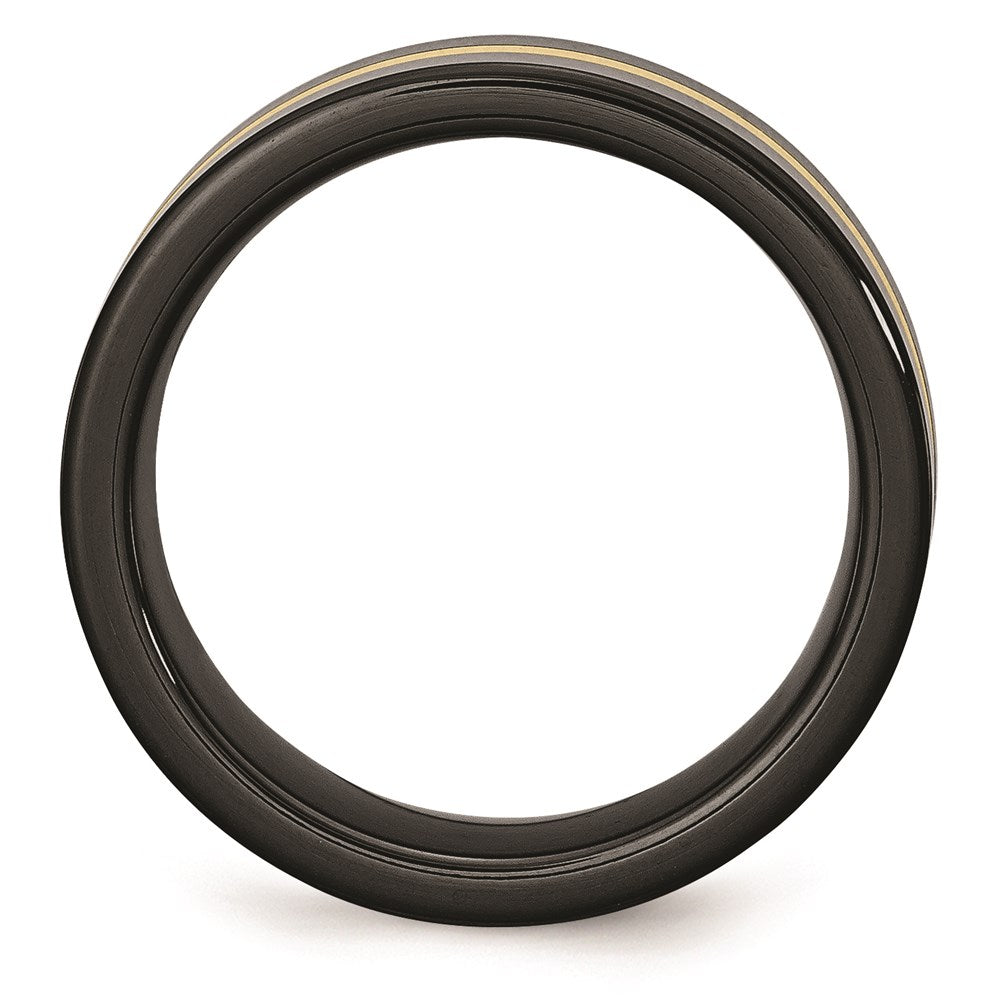 Unisex Fashion Jewelry, Chisel Brand Ceramic Flat Black with 14k Inlay 8mm Polished Ring Band