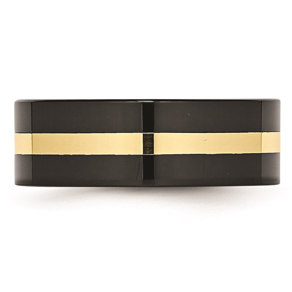 Unisex Fashion Jewelry, Chisel Brand Ceramic Flat Black with 14k Inlay 8mm Polished Ring Band