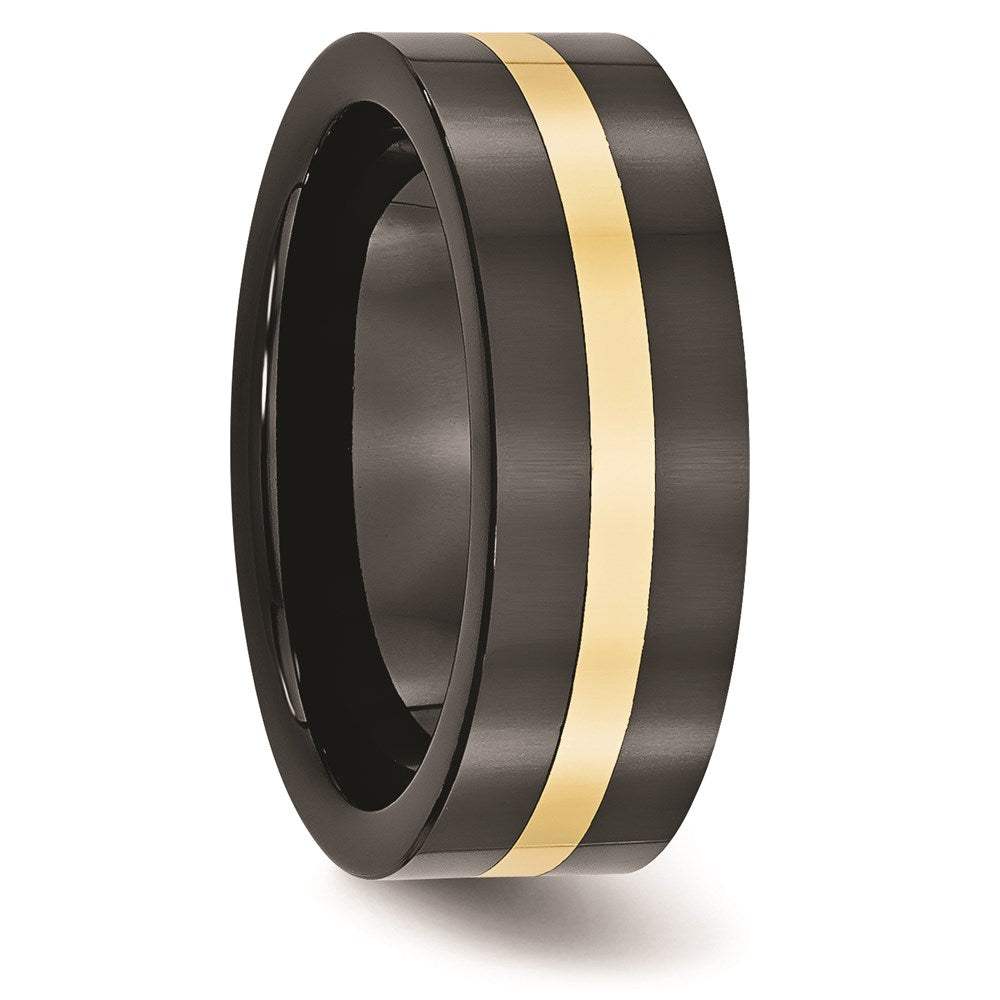 Unisex Fashion Jewelry, Chisel Brand Ceramic Flat Black with 14k Inlay 8mm Polished Ring Band