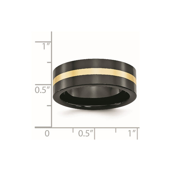 Unisex Fashion Jewelry, Chisel Brand Ceramic Flat Black with 14k Inlay 8mm Polished Ring Band
