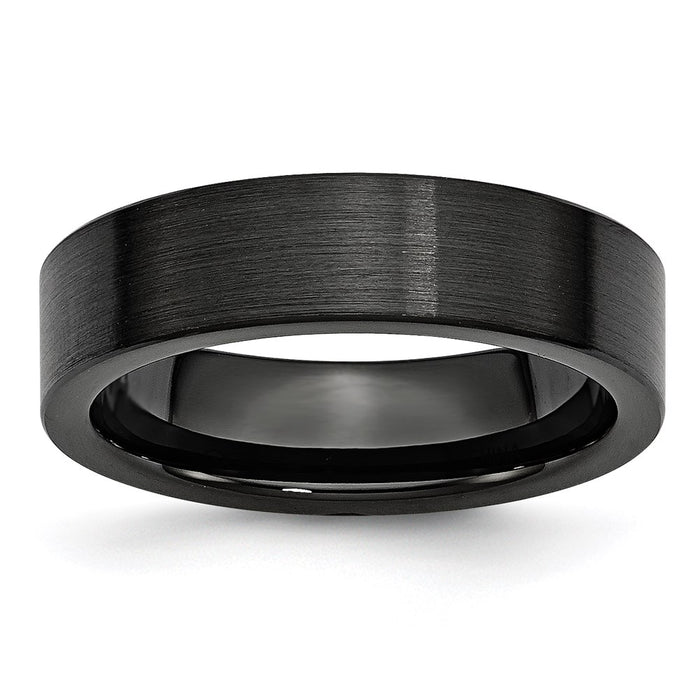 Unisex Fashion Jewelry, Chisel Brand Black Ceramic Flat 6mm Brushed Ring Band