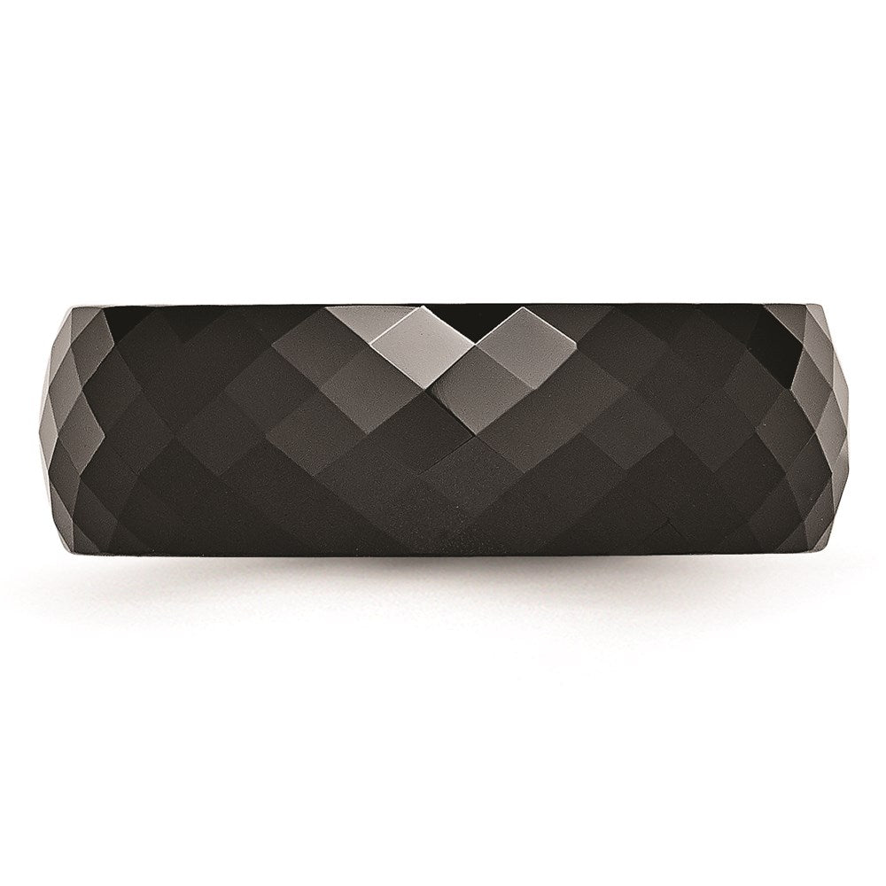 Unisex Fashion Jewelry, Chisel Brand Ceramic Black Faceted 7.5mm Polished Ring Band