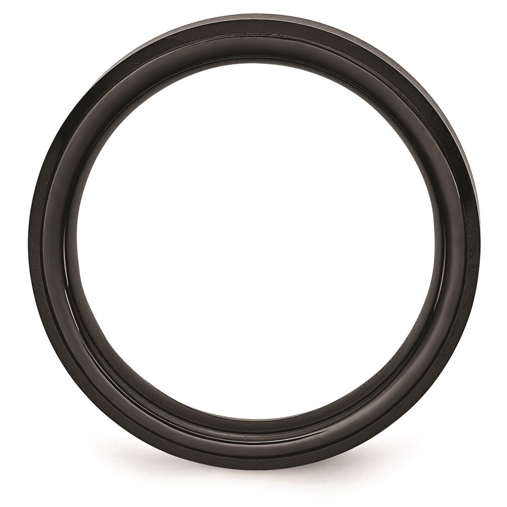 Unisex Fashion Jewelry, Chisel Brand Black Ceramic Beveled Edge 6mm Brushed and Polished Ring Band