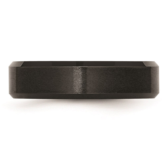 Unisex Fashion Jewelry, Chisel Brand Black Ceramic Beveled Edge 6mm Brushed and Polished Ring Band