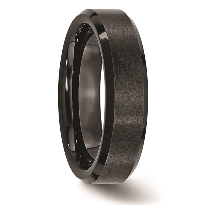 Unisex Fashion Jewelry, Chisel Brand Black Ceramic Beveled Edge 6mm Brushed and Polished Ring Band