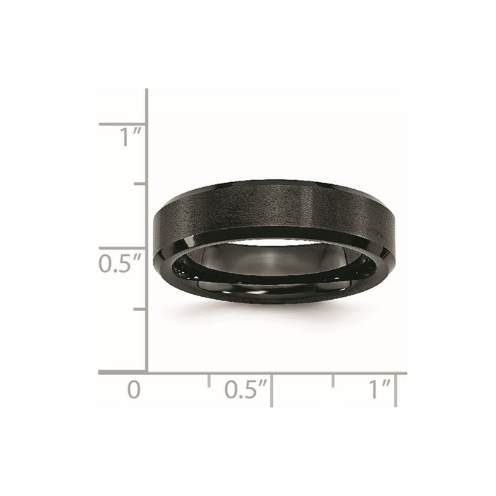Unisex Fashion Jewelry, Chisel Brand Black Ceramic Beveled Edge 6mm Brushed and Polished Ring Band