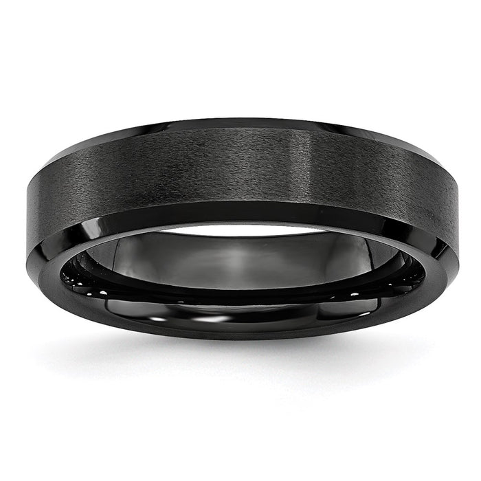 Unisex Fashion Jewelry, Chisel Brand Black Ceramic Beveled Edge 6mm Brushed and Polished Ring Band