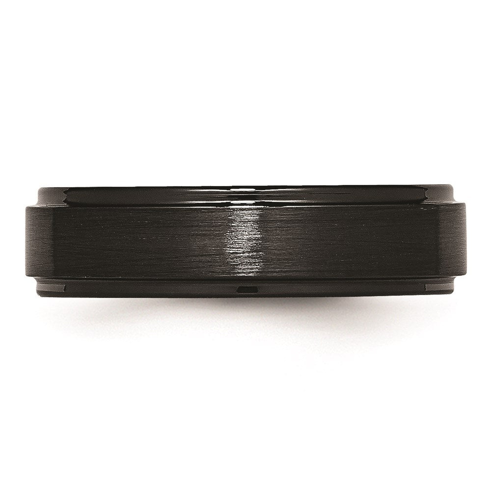 Unisex Fashion Jewelry, Chisel Brand Black Ceramic Ridged Edge 6mm Brushed and Polished Ring Band