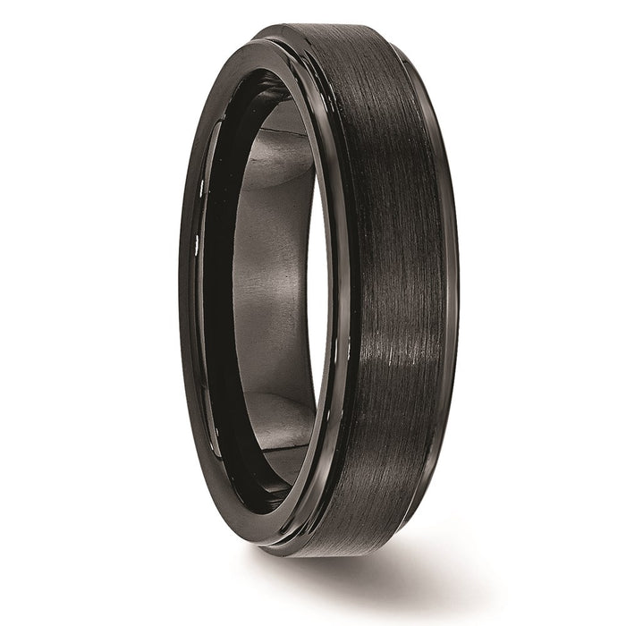 Unisex Fashion Jewelry, Chisel Brand Black Ceramic Ridged Edge 6mm Brushed and Polished Ring Band