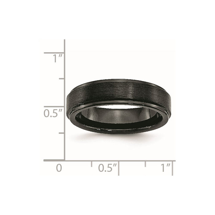 Unisex Fashion Jewelry, Chisel Brand Black Ceramic Ridged Edge 6mm Brushed and Polished Ring Band