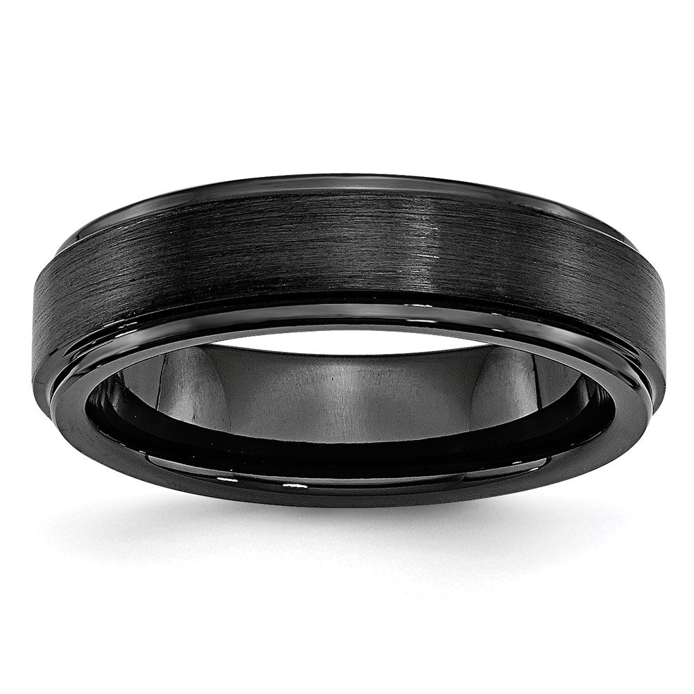 Unisex Fashion Jewelry, Chisel Brand Black Ceramic Ridged Edge 6mm Brushed and Polished Ring Band