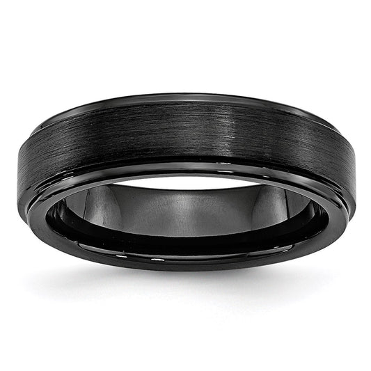 Unisex Fashion Jewelry, Chisel Brand Black Ceramic Ridged Edge 6mm Brushed and Polished Ring Band