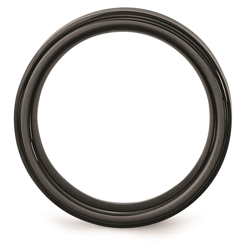 Unisex Fashion Jewelry, Chisel Brand Black Ceramic Ridged Edge 8mm Brushed and Polished Ring Band