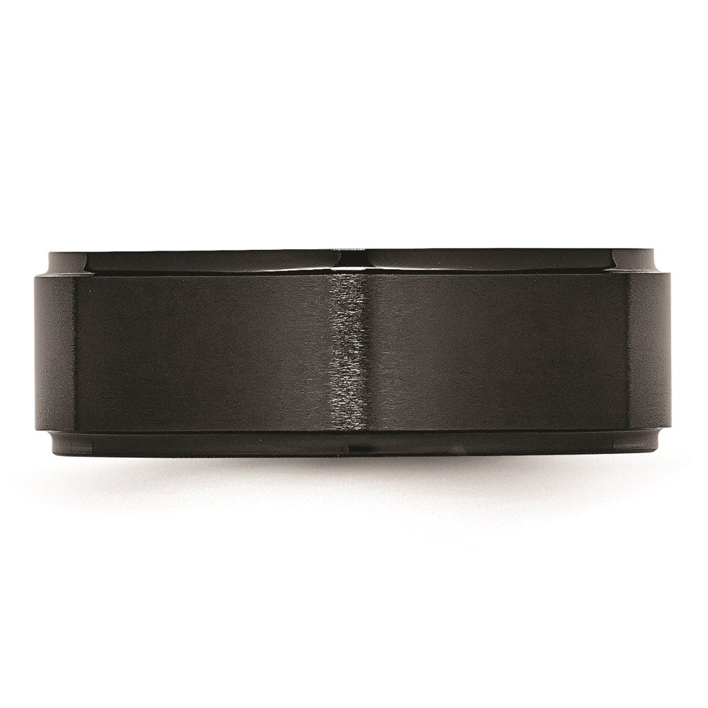 Unisex Fashion Jewelry, Chisel Brand Black Ceramic Ridged Edge 8mm Brushed and Polished Ring Band