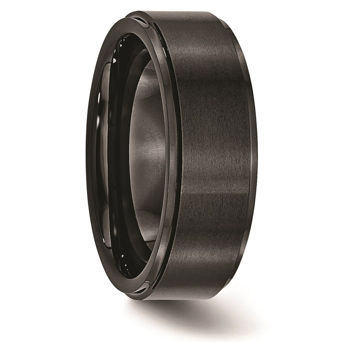 Unisex Fashion Jewelry, Chisel Brand Black Ceramic Ridged Edge 8mm Brushed and Polished Ring Band