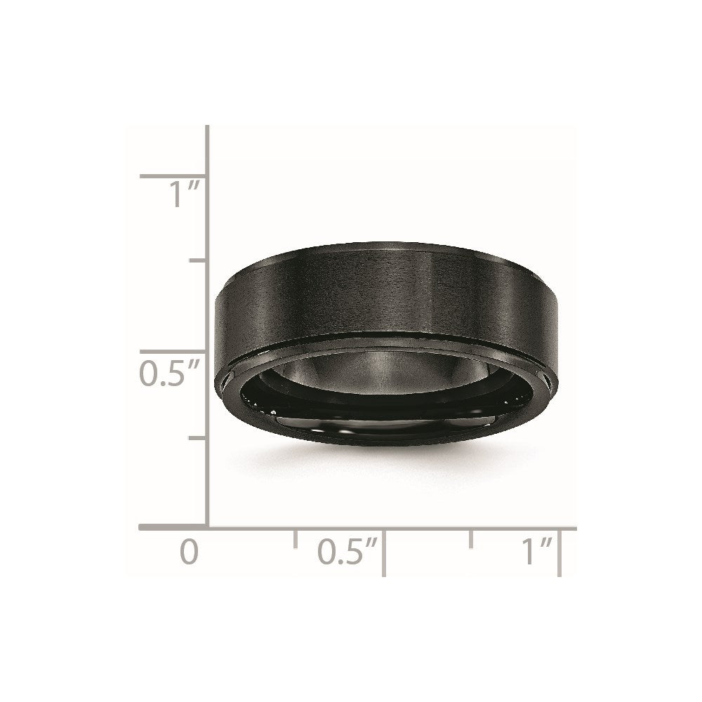 Unisex Fashion Jewelry, Chisel Brand Black Ceramic Ridged Edge 8mm Brushed and Polished Ring Band