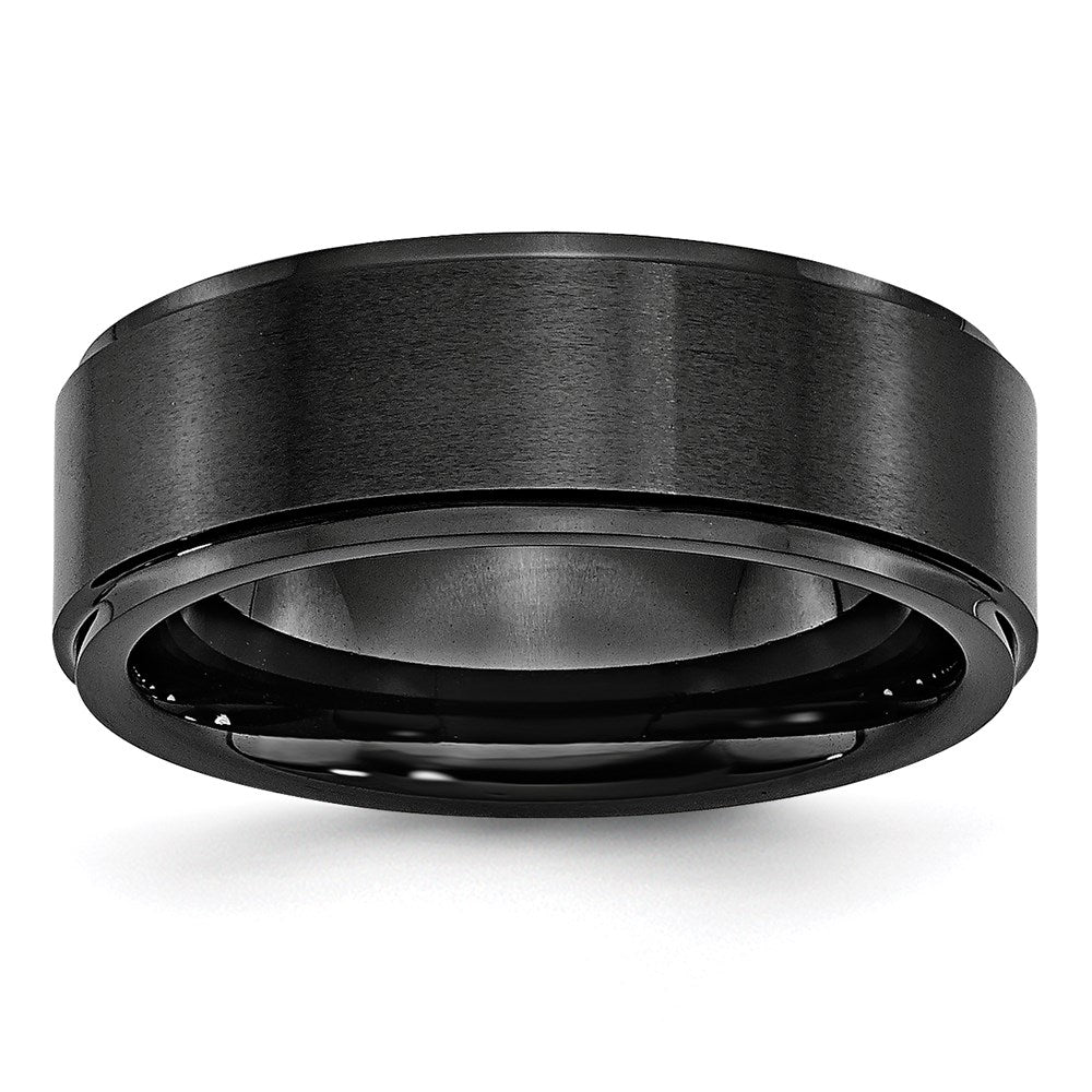 Unisex Fashion Jewelry, Chisel Brand Black Ceramic Ridged Edge 8mm Brushed and Polished Ring Band