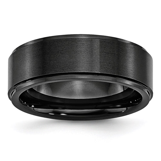Unisex Fashion Jewelry, Chisel Brand Black Ceramic Ridged Edge 8mm Brushed and Polished Ring Band