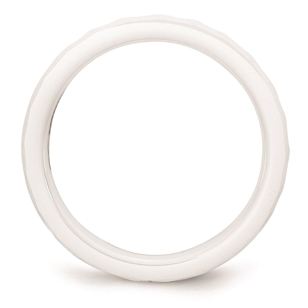 Unisex Fashion Jewelry, Chisel Brand Ceramic White 4mm Faceted Polished Ring Band
