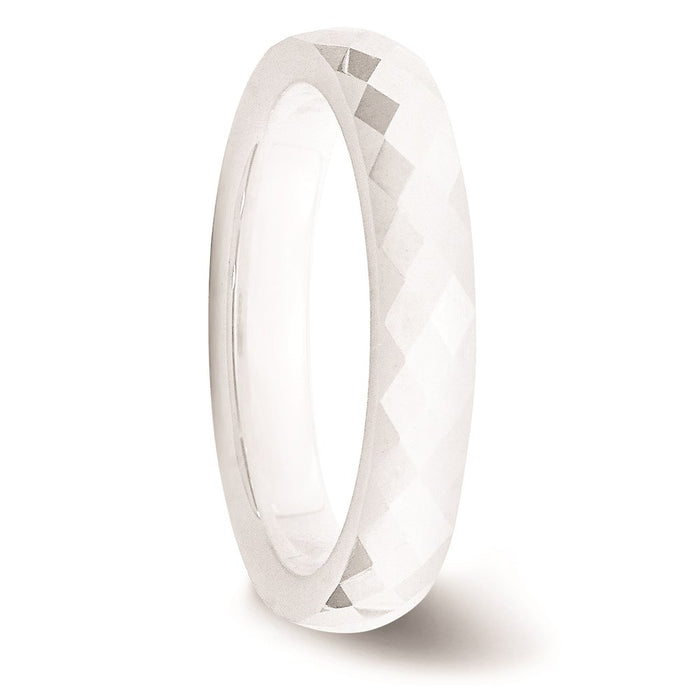 Unisex Fashion Jewelry, Chisel Brand Ceramic White 4mm Faceted Polished Ring Band