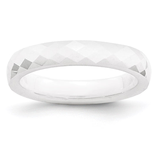Unisex Fashion Jewelry, Chisel Brand Ceramic White 4mm Faceted Polished Ring Band