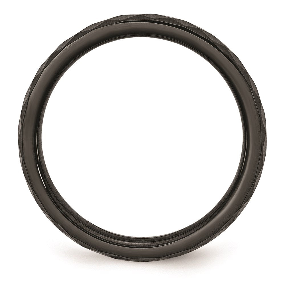Unisex Fashion Jewelry, Chisel Brand Ceramic Black 4mm Faceted Polished Ring Band