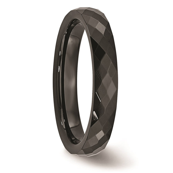 Unisex Fashion Jewelry, Chisel Brand Ceramic Black 4mm Faceted Polished Ring Band