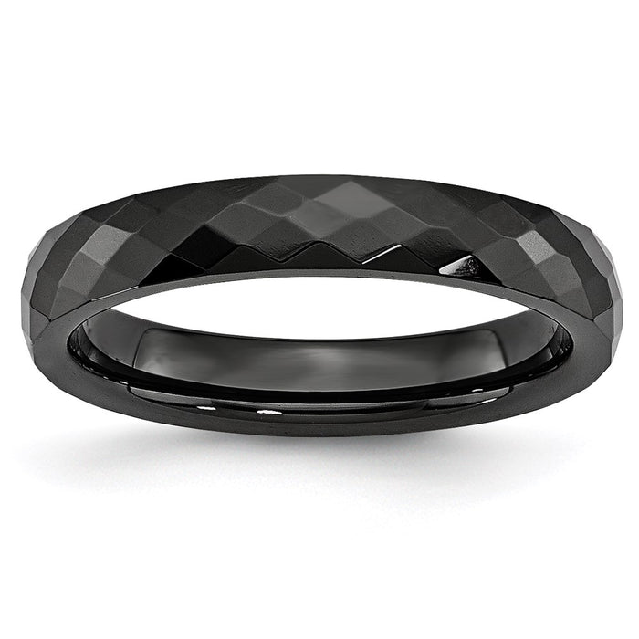 Unisex Fashion Jewelry, Chisel Brand Ceramic Black 4mm Faceted Polished Ring Band