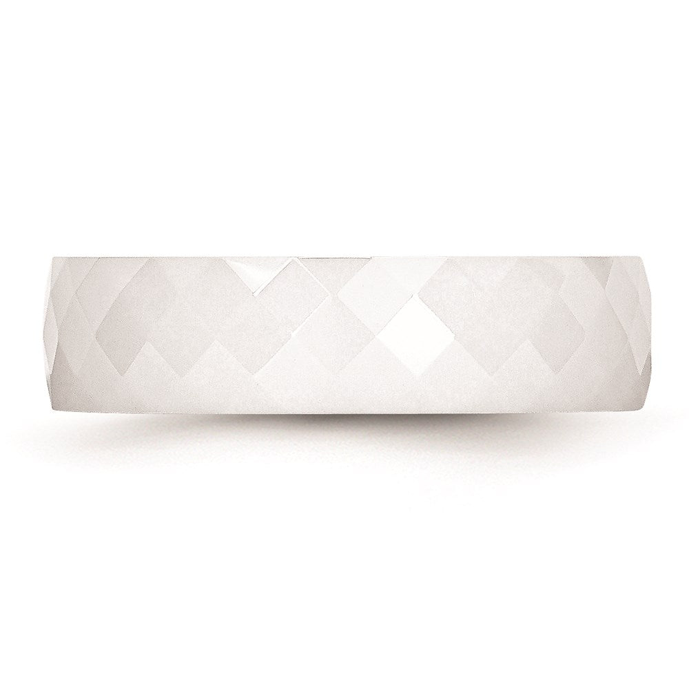 Unisex Fashion Jewelry, Chisel Brand Ceramic White 6mm Faceted Polished Ring Band