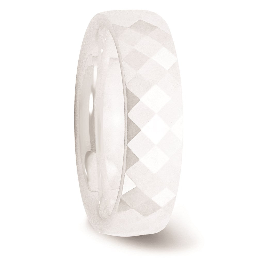 Unisex Fashion Jewelry, Chisel Brand Ceramic White 6mm Faceted Polished Ring Band