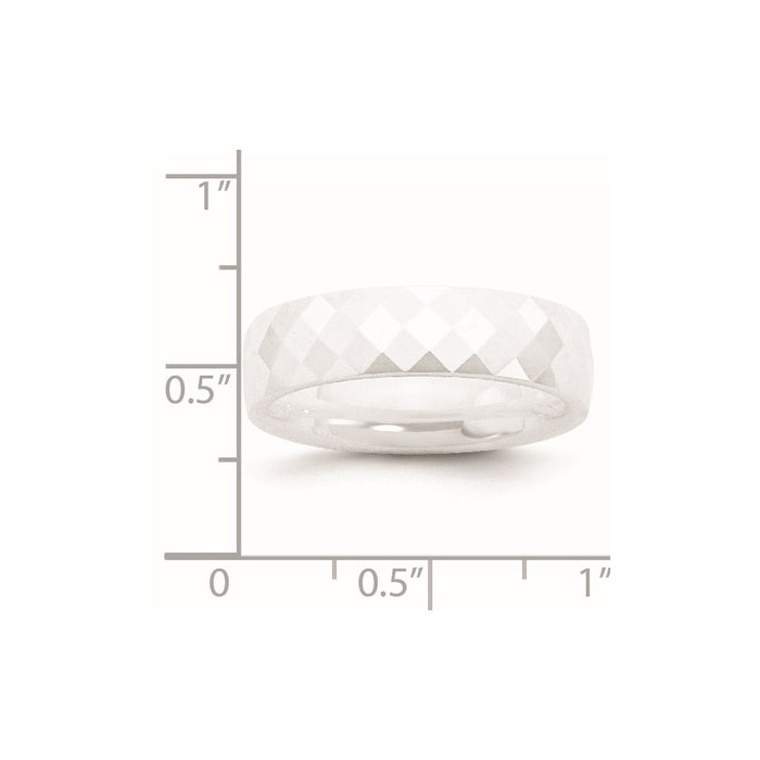 Unisex Fashion Jewelry, Chisel Brand Ceramic White 6mm Faceted Polished Ring Band