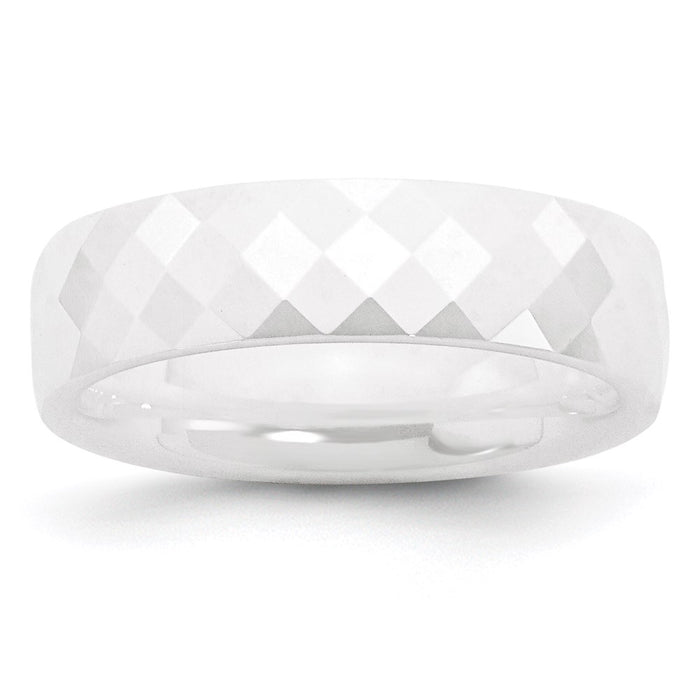Unisex Fashion Jewelry, Chisel Brand Ceramic White 6mm Faceted Polished Ring Band