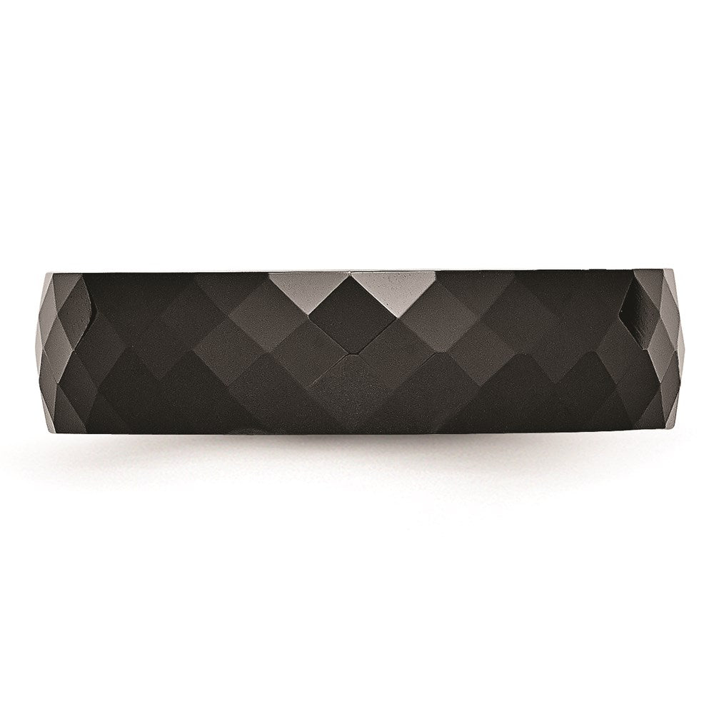 Unisex Fashion Jewelry, Chisel Brand Ceramic Black 6mm Faceted Polished Ring Band