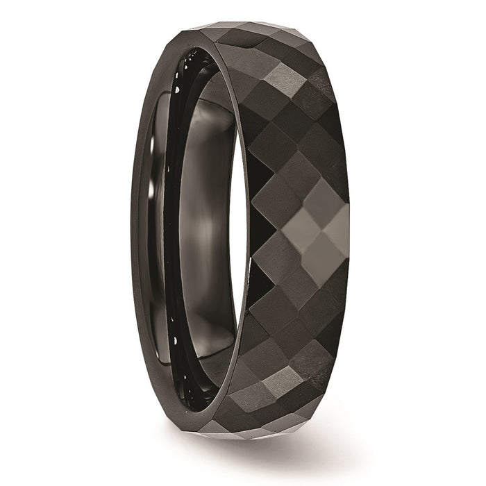 Unisex Fashion Jewelry, Chisel Brand Ceramic Black 6mm Faceted Polished Ring Band