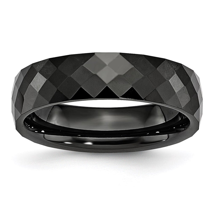 Unisex Fashion Jewelry, Chisel Brand Ceramic Black 6mm Faceted Polished Ring Band