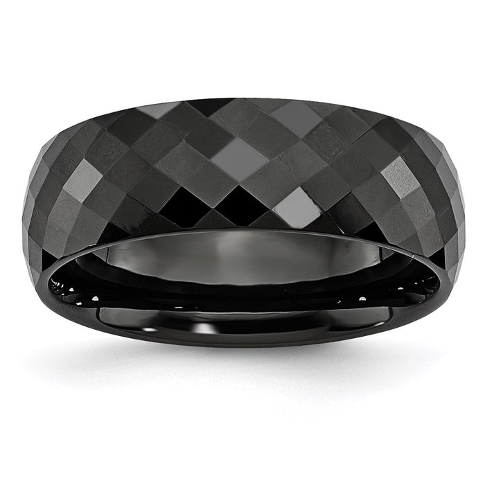 Unisex Fashion Jewelry, Chisel Brand Ceramic Black Faceted 7.5mm Polished Ring Band