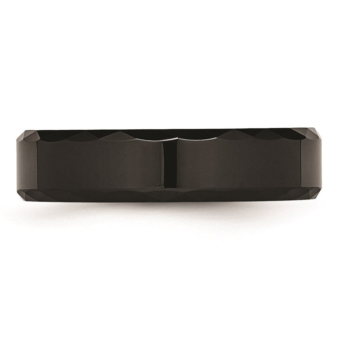 Unisex Fashion Jewelry, Chisel Brand Ceramic Black Faceted and Beveled Edge 6mm Polished Ring Band