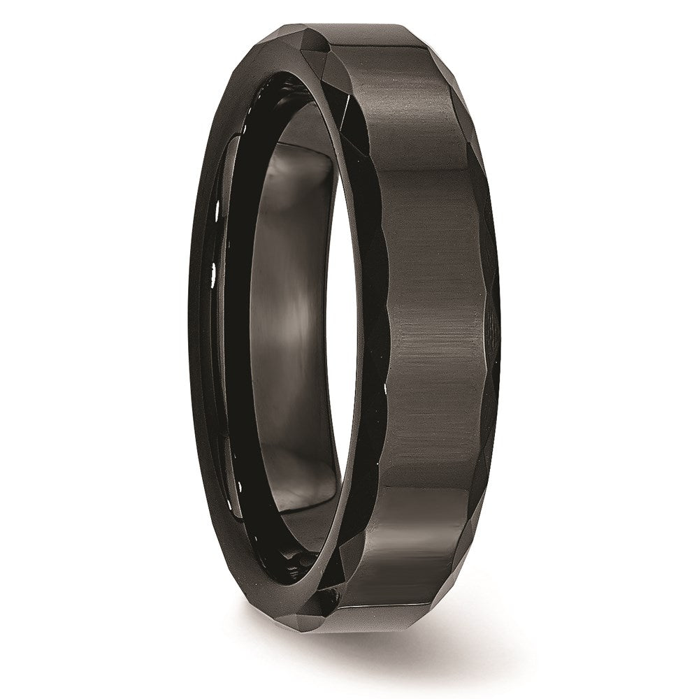 Unisex Fashion Jewelry, Chisel Brand Ceramic Black Faceted and Beveled Edge 6mm Polished Ring Band