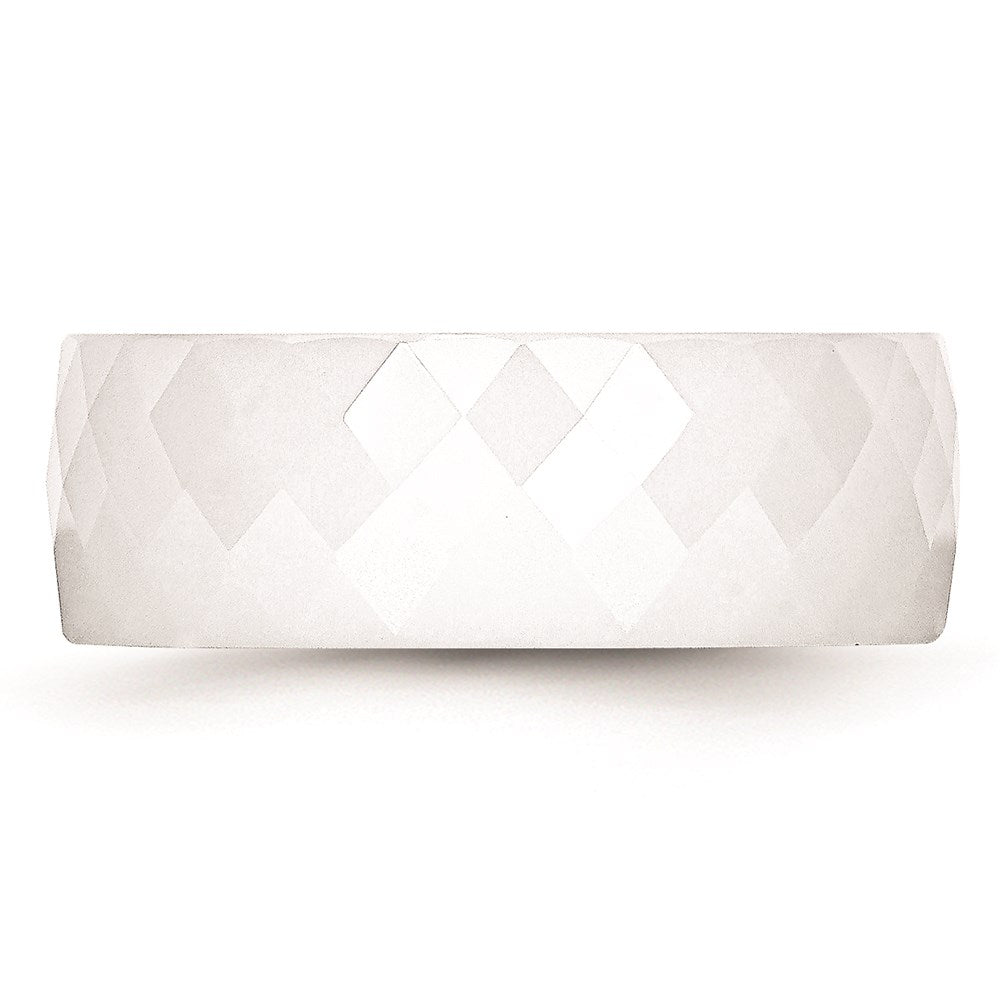 Unisex Fashion Jewelry, Chisel Brand Ceramic White Faceted 8mm Polished Ring Band