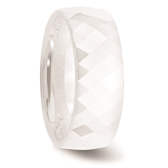 Unisex Fashion Jewelry, Chisel Brand Ceramic White Faceted 8mm Polished Ring Band