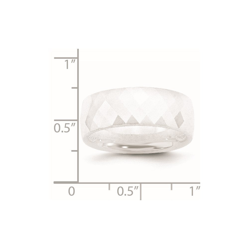 Unisex Fashion Jewelry, Chisel Brand Ceramic White Faceted 8mm Polished Ring Band
