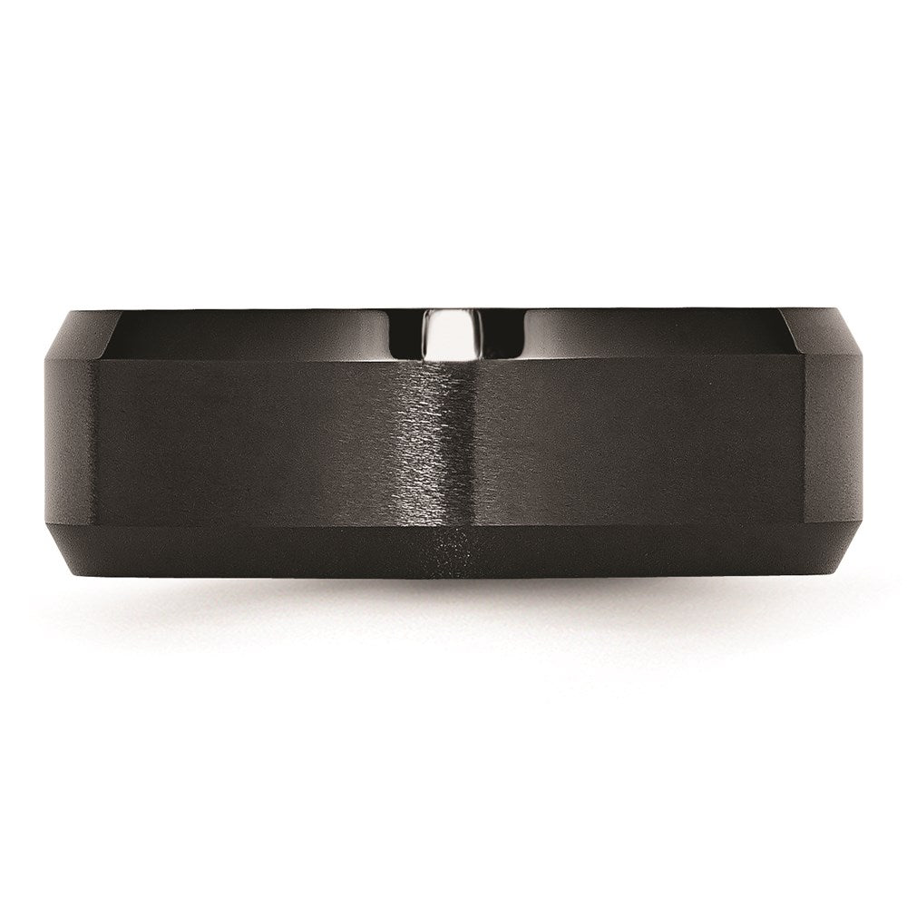 Unisex Fashion Jewelry, Chisel Brand Ceramic Black 8mm Beveled Edge Brushed and Polished Ring Band