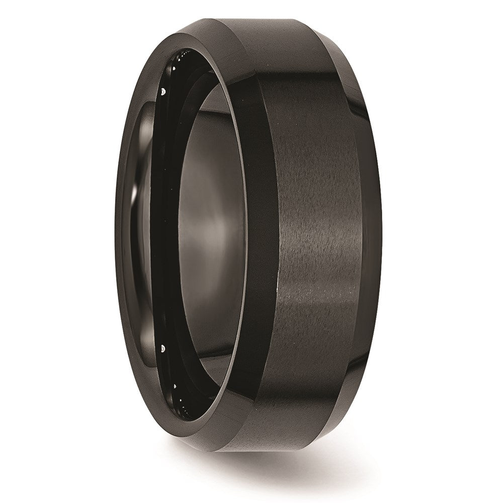 Unisex Fashion Jewelry, Chisel Brand Ceramic Black 8mm Beveled Edge Brushed and Polished Ring Band