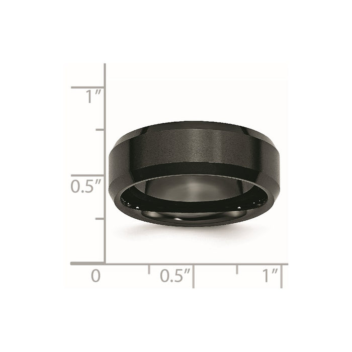 Unisex Fashion Jewelry, Chisel Brand Ceramic Black 8mm Beveled Edge Brushed and Polished Ring Band
