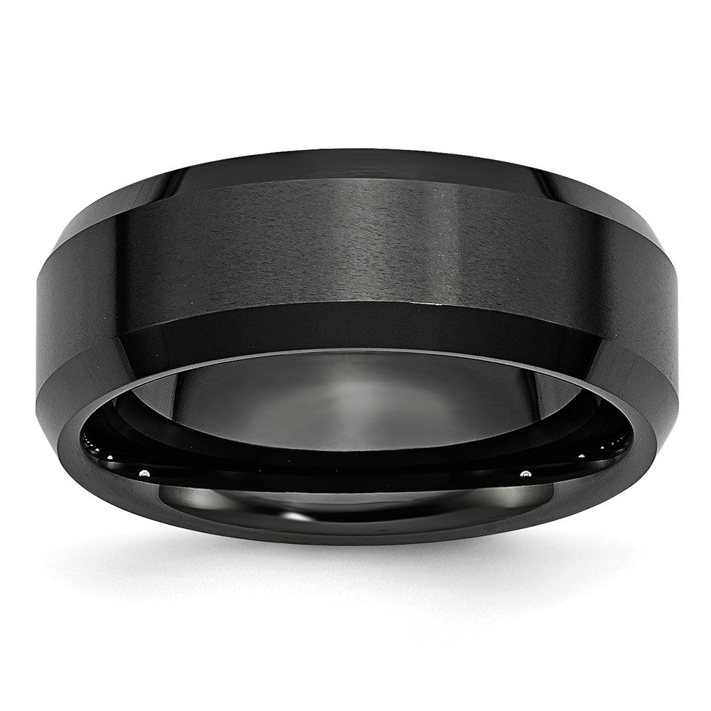 Unisex Fashion Jewelry, Chisel Brand Ceramic Black 8mm Beveled Edge Brushed and Polished Ring Band