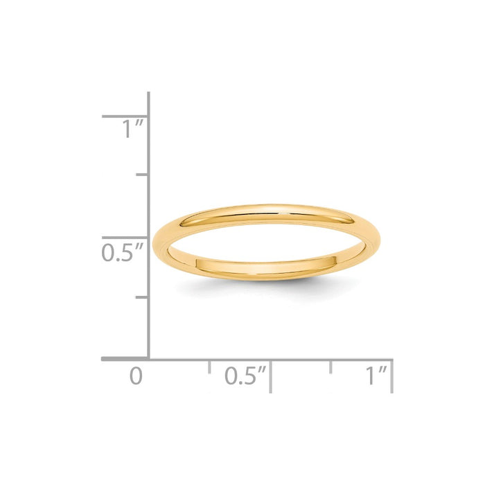 14k Yellow Gold 2mm Standard Comfort Fit Wedding Band Size 12